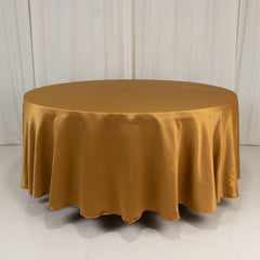 Lamour Satin 108" Round Tablecloth Gold - Durable & Silk-Like Table Cover for Classy Weddings & Events