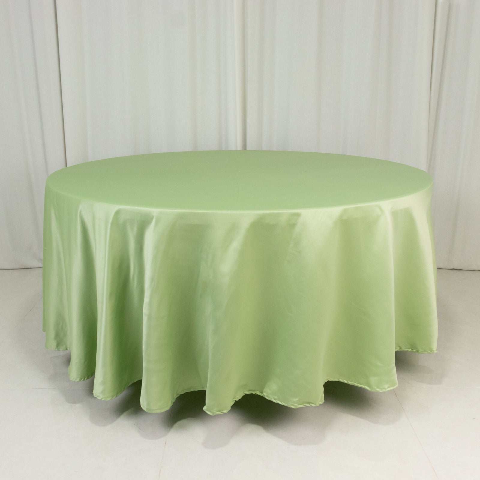 Lamour Satin 108" Round Tablecloth Sage Green - Durable & Silk-Like Table Cover