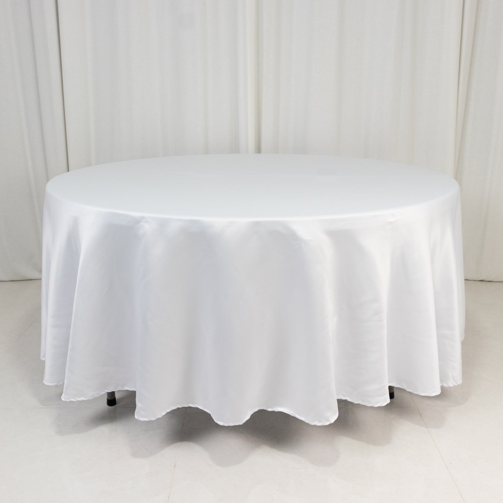 Lamour Satin 108" Round Tablecloth White - Durable & Silk-Like Table Cover for Classy Weddings & Events