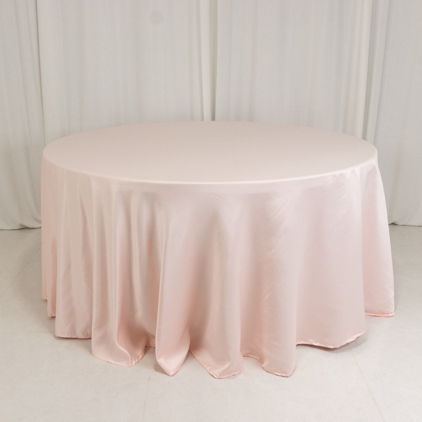 Lamour Satin 120" Round Tablecloth Blush - Seamless Table Cover with Soft Tempered Sheen