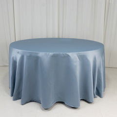 Lamour Satin 120" Round Tablecloth Dusty Blue - Seamless Table Cover with Soft Tempered Sheen