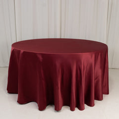 Lamour Satin 120" Round Tablecloth Burgundy - Seamless Table Cover with Soft Tempered Sheen