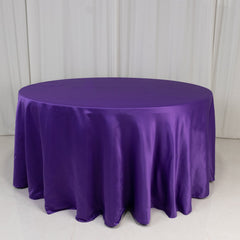 Lamour Satin 120" Round Tablecloth Purple - Seamless Table Cover with Soft Tempered Sheen