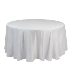 Lamour Satin 120" Round Tablecloth White - Seamless Table Cover with Soft Tempered Sheen for Upscale Gatherings