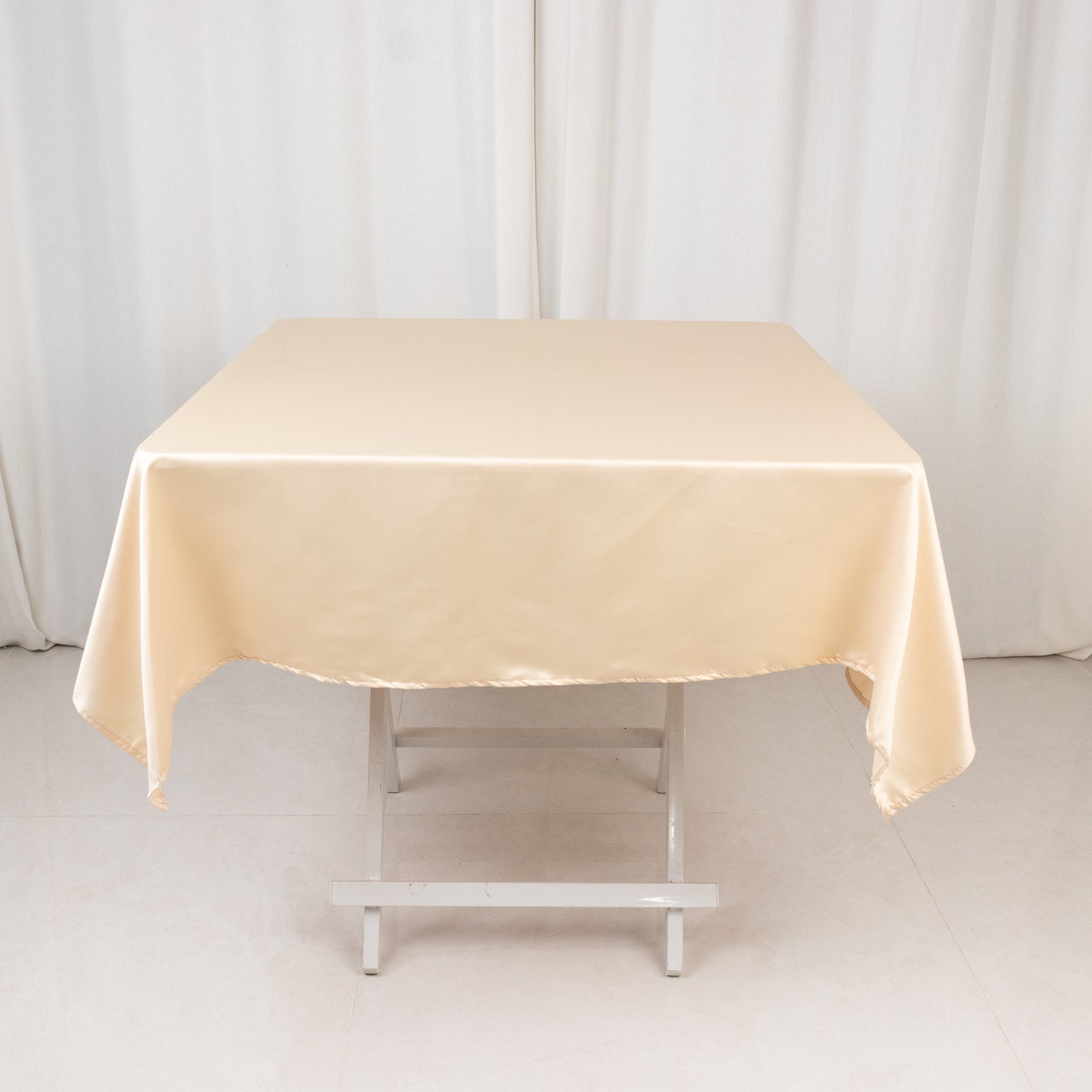 Lamour Satin 54"x54" Square Tablecloth Beige - Durable & Silk-Like Table Cover