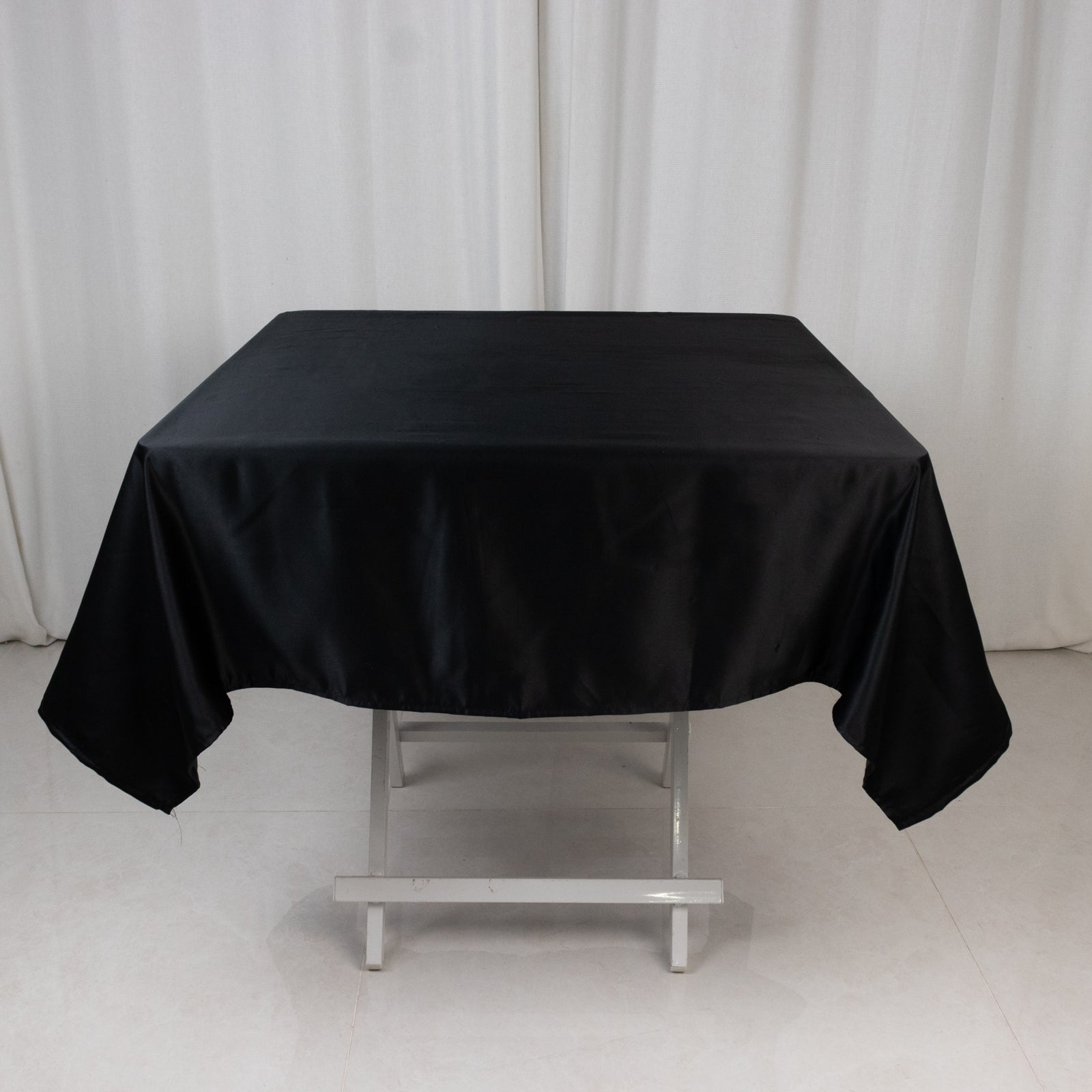 Lamour Satin 54"x54" Square Tablecloth Black - Durable & Silk-Like Table Cover for Weddings & Parties