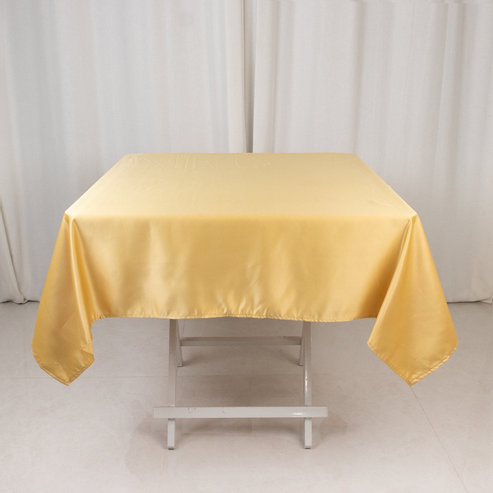 Lamour Satin 54"x54" Square Tablecloth Champagne - Durable & Silk-Like Table Cover