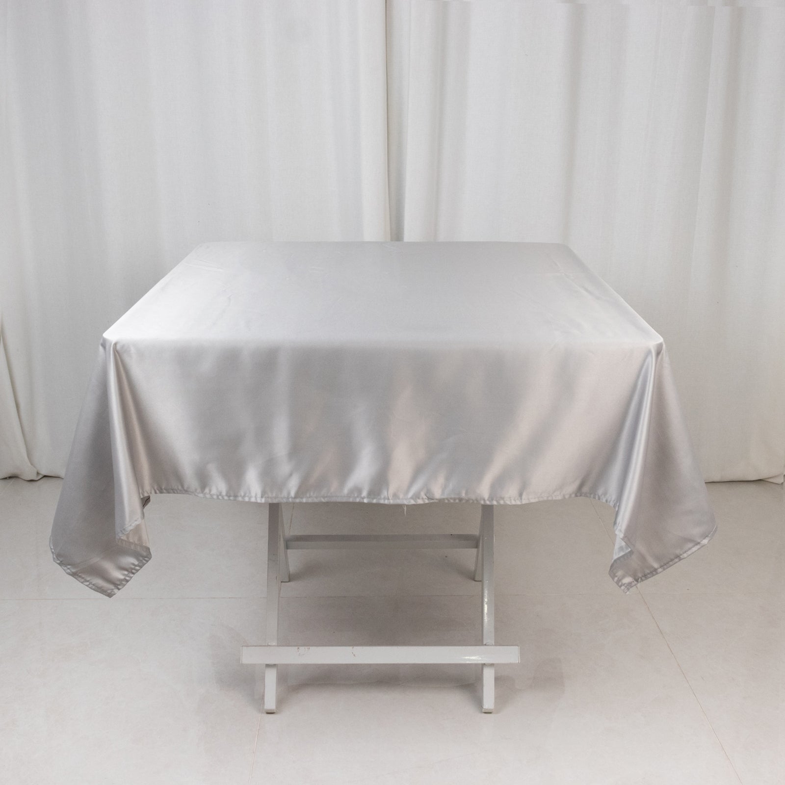 Lamour Satin 54"x54" Square Tablecloth Silver - Durable & Silk-Like Table Cover