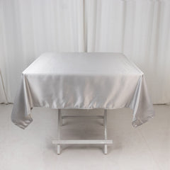 Lamour Satin 54"x54" Square Tablecloth Silver - Durable & Silk-Like Table Cover