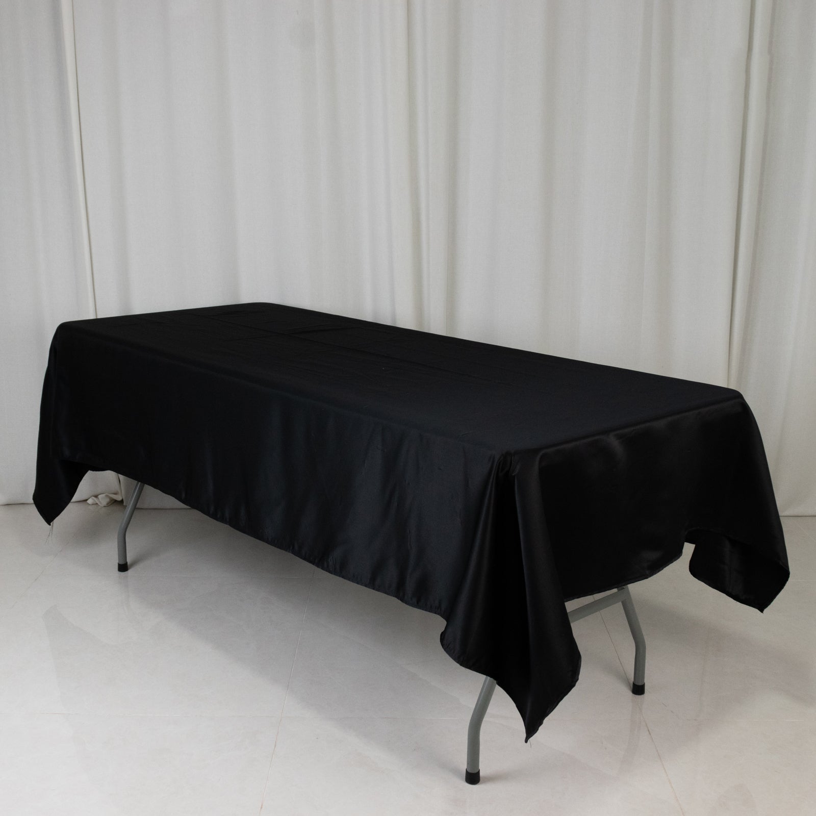 Lamour Satin 60"x102" Rectangle Tablecloth Black - Durable & Silky Soft Feel Table Cover for Weddings & Banquets