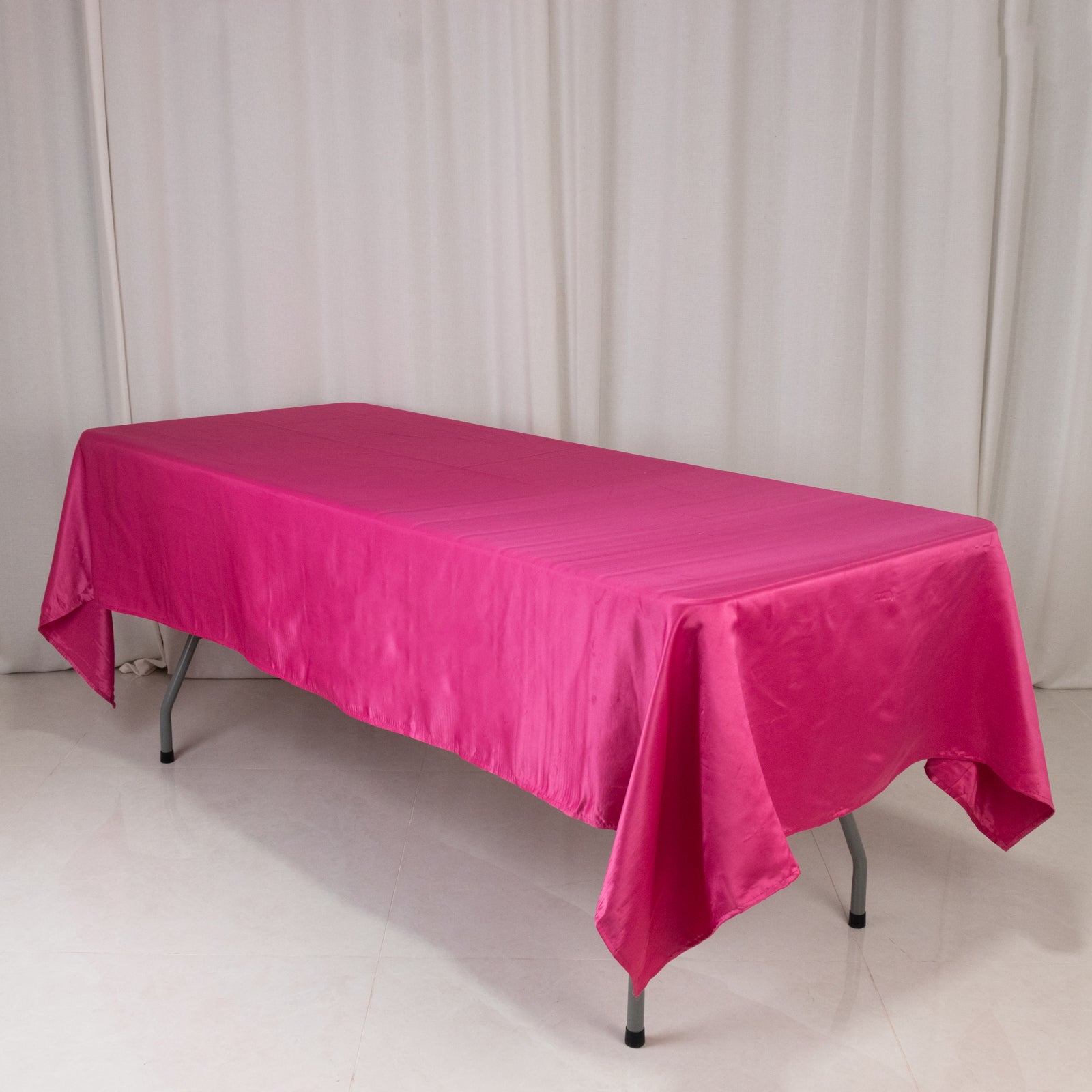 Lamour Satin 60"x102" Rectangle Tablecloth Fuchsia - Durable & Silky Soft Feel Table Cover