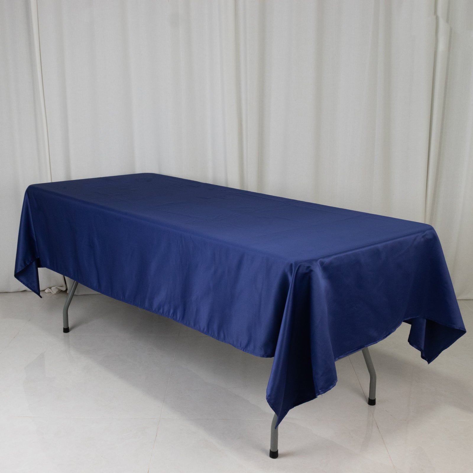 Lamour Satin 60"x102" Rectangle Tablecloth Navy Blue - Durable & Silky Soft Feel Table Cover