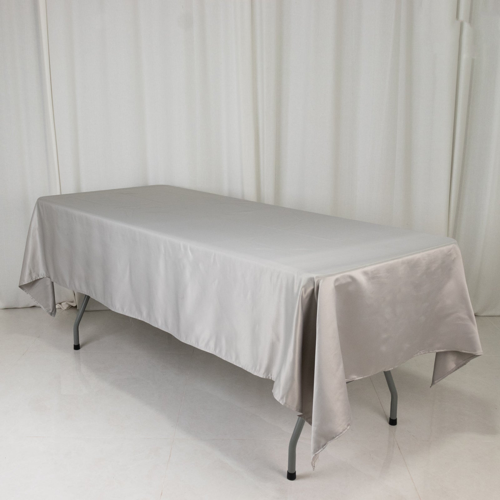 Lamour Satin 60"x102" Rectangle Tablecloth Silver - Durable & Silky Soft Feel Table Cover