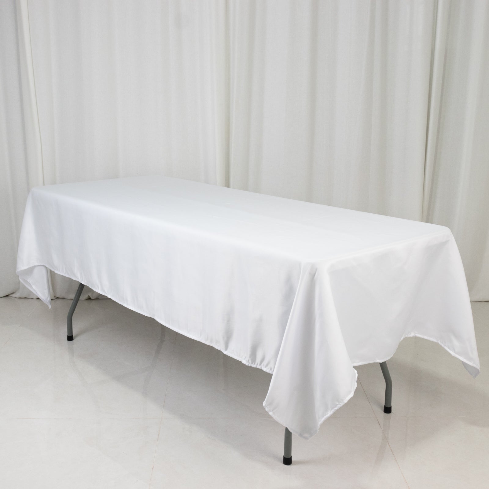 Lamour Satin 60"x102" Rectangle Tablecloth White - Durable & Silky Soft Feel Table Cover for Weddings & Banquets
