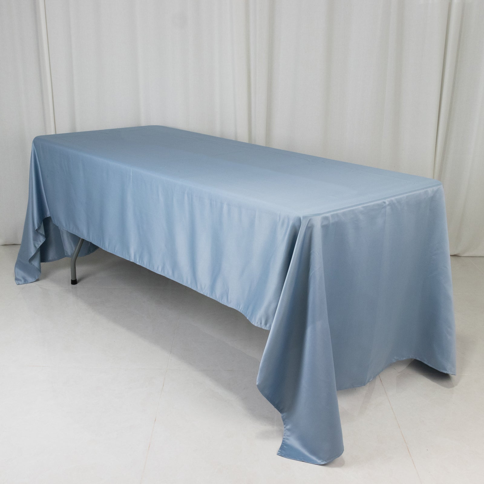 Lamour Satin 60"x126" Rectangle Tablecloth Dusty Blue - Soft & Silk-Like Table Cover