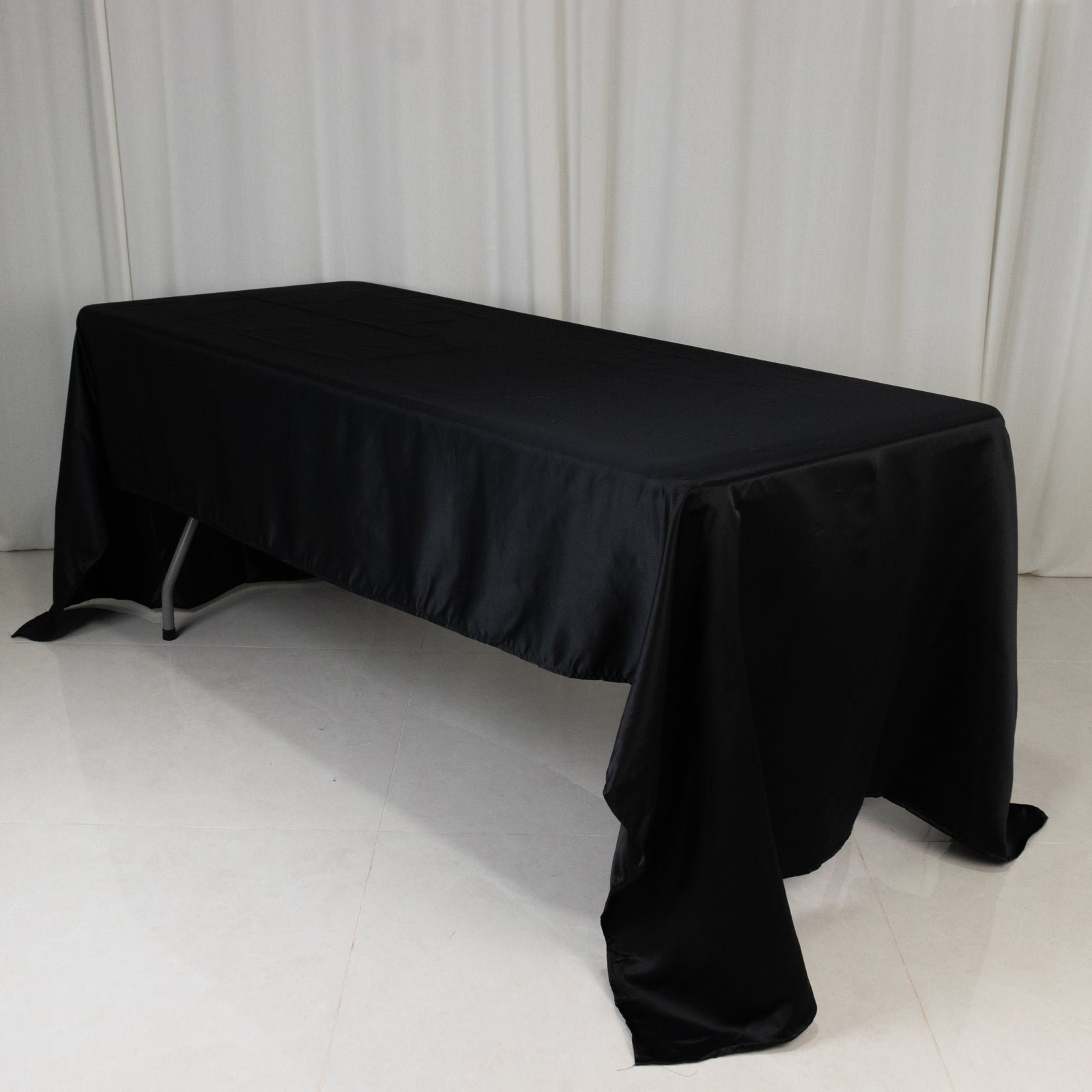 Lamour Satin 60"x126" Rectangle Tablecloth Black - Soft & Silk-Like Table Cover for Upscale Dining