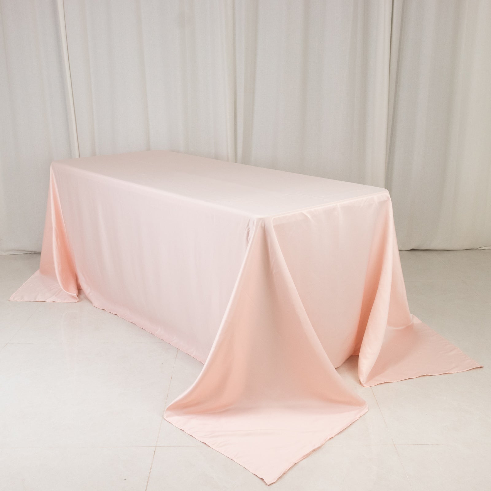 Lamour Satin 90"x132" Rectangle Tablecloth Blush - Soft & Silk-Like Seamless Table Cover