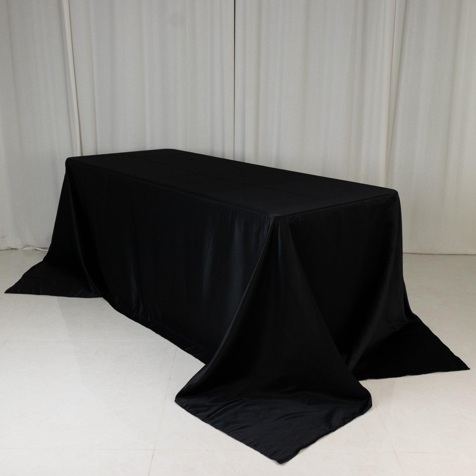 Lamour Satin 90"x132" Rectangle Tablecloth Black - Soft & Silk-Like Seamless Table Cover for Weddings & Parties
