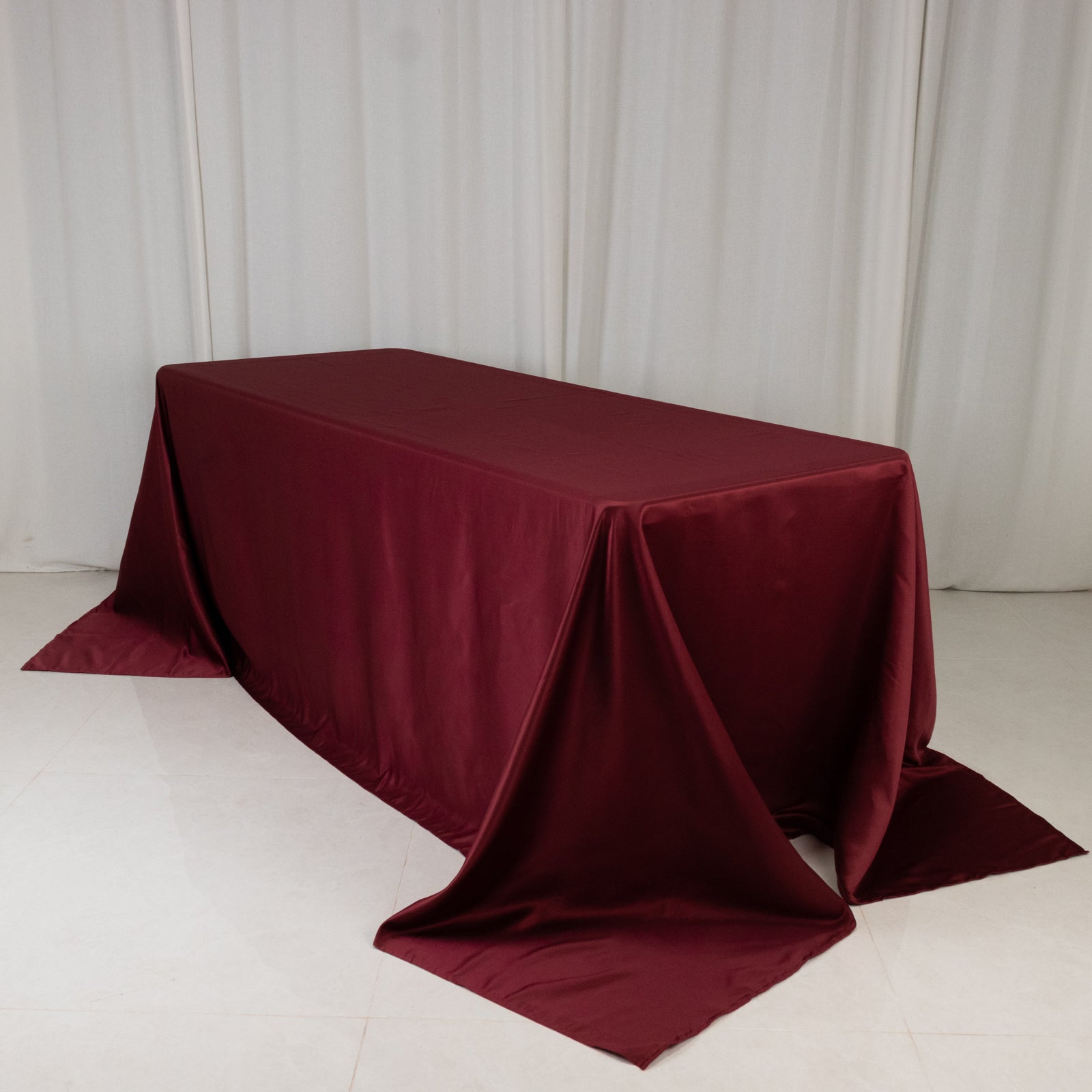 Lamour Satin 90"x132" Rectangle Tablecloth Burgundy - Soft & Silk-Like Seamless Table Cover