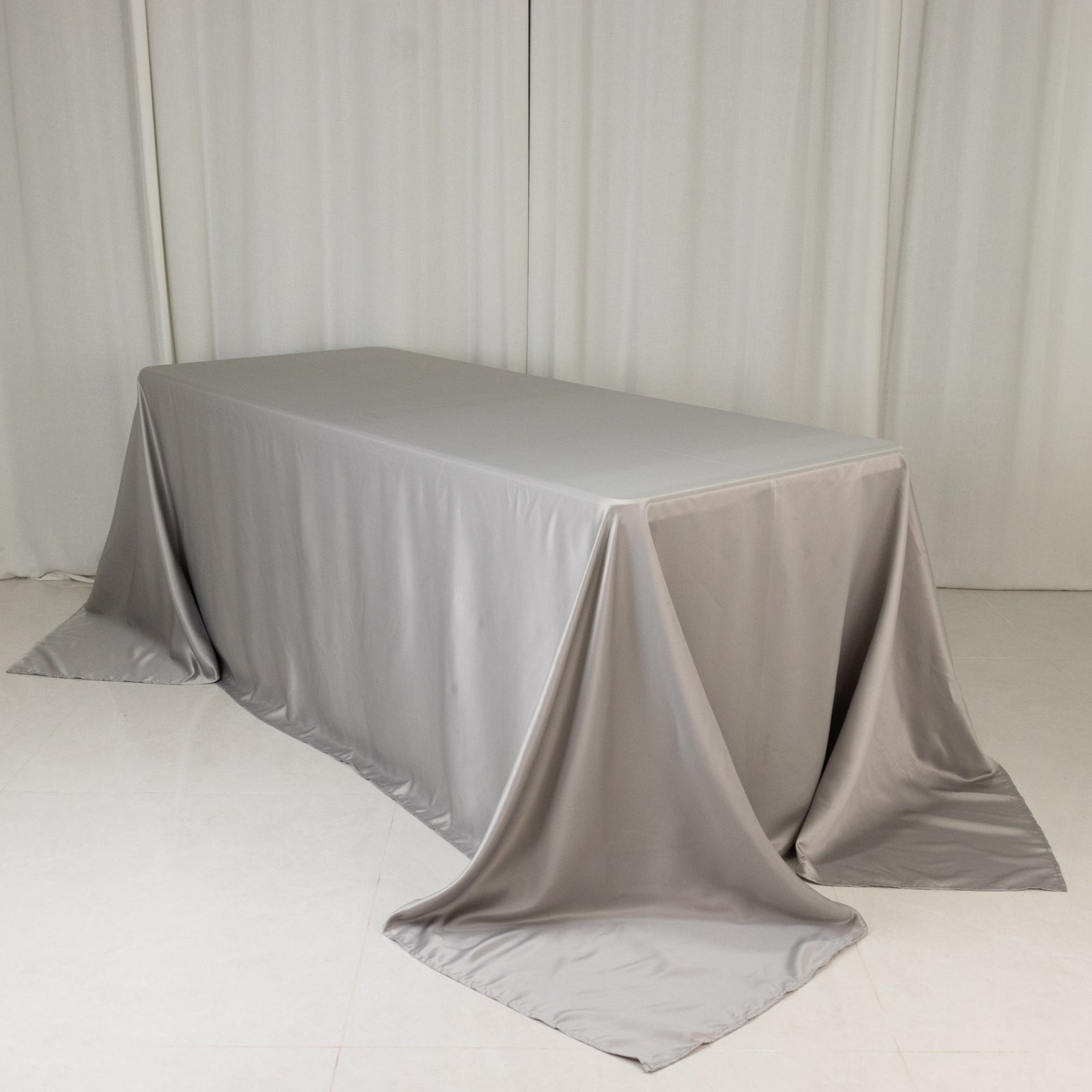 Lamour Satin 90"x132" Rectangle Tablecloth Silver - Soft & Silk-Like Seamless Table Cover