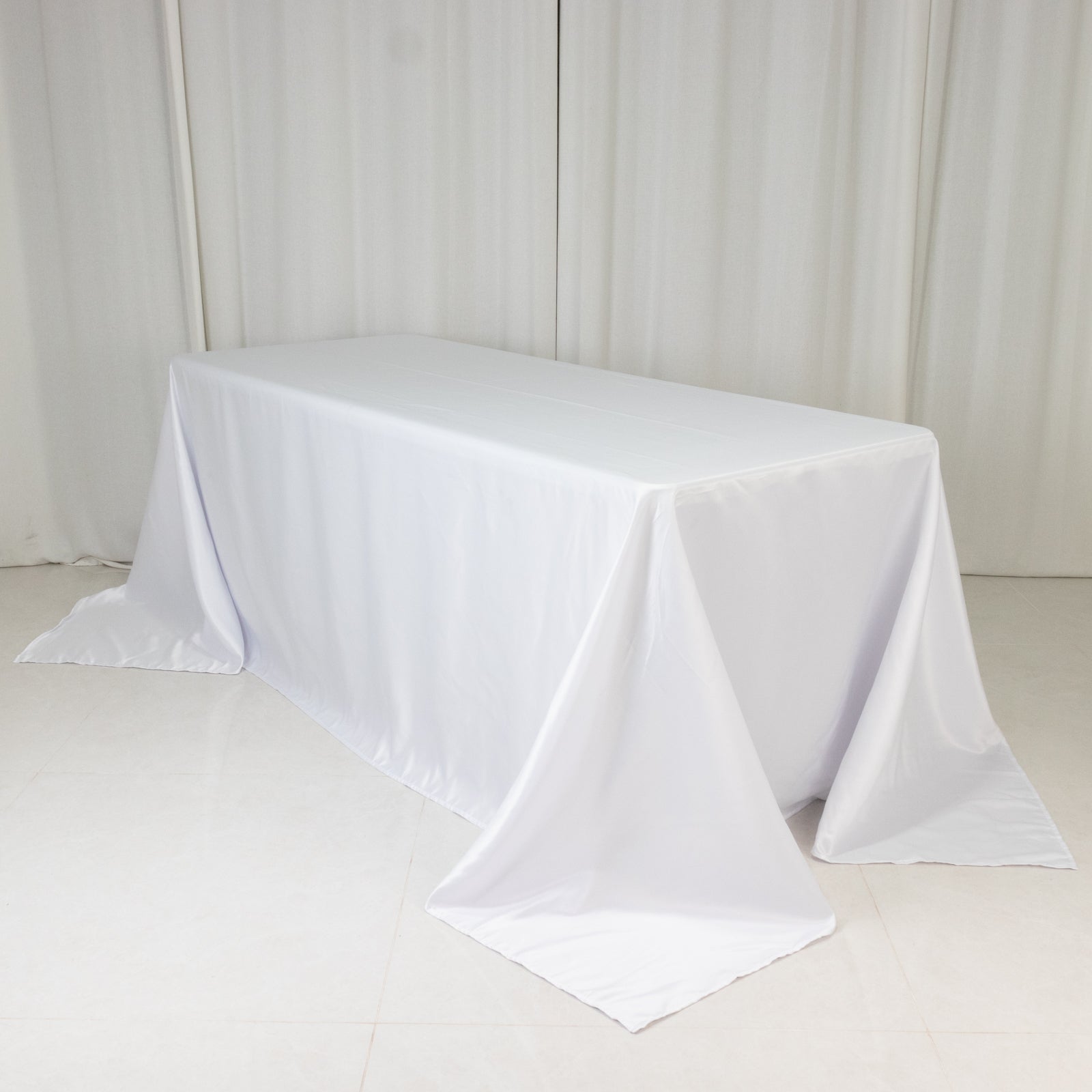 Lamour Satin 90"x132" Rectangle Tablecloth White - Soft & Silk-Like Seamless Table Cover for Weddings & Parties