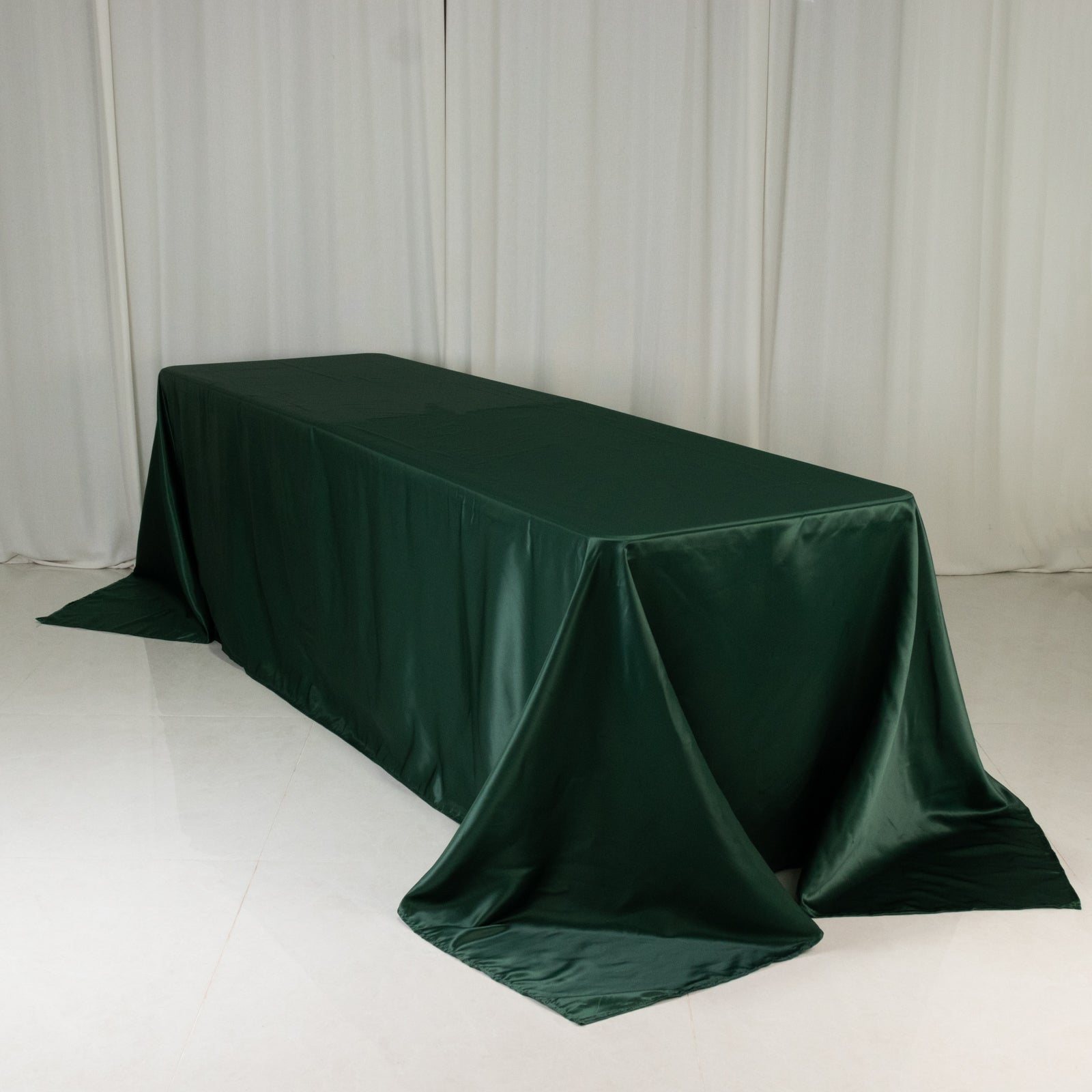 Lamour Satin 90"x156" Rectangle Tablecloth Hunter Emerald Green - Luxurious, Soft Seamless Table Cover