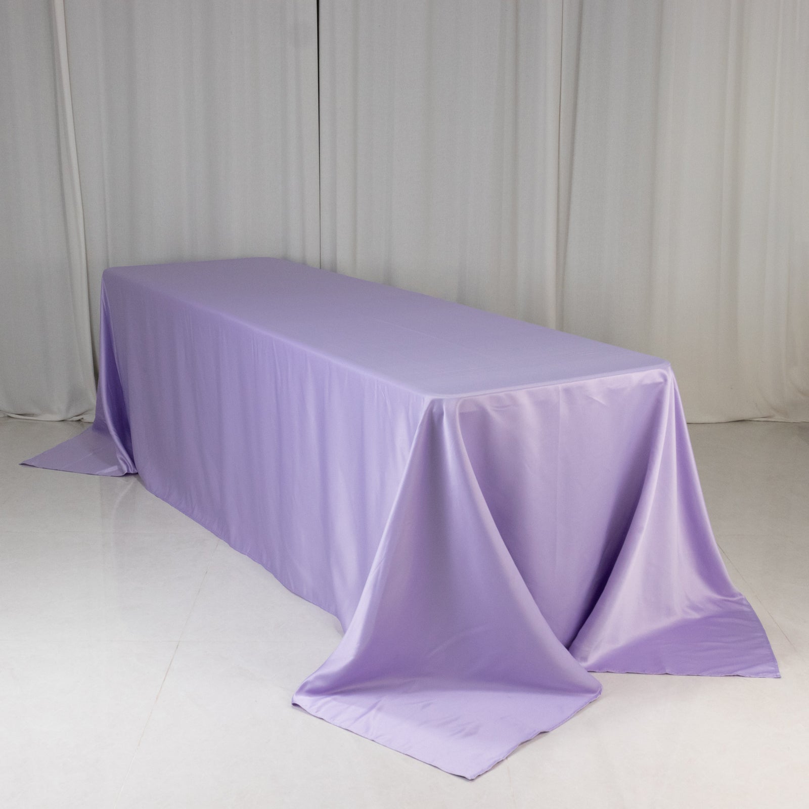 Lamour Satin 90"x156" Rectangle Tablecloth Lavender Lilac - Luxurious, Soft Seamless Table Cover