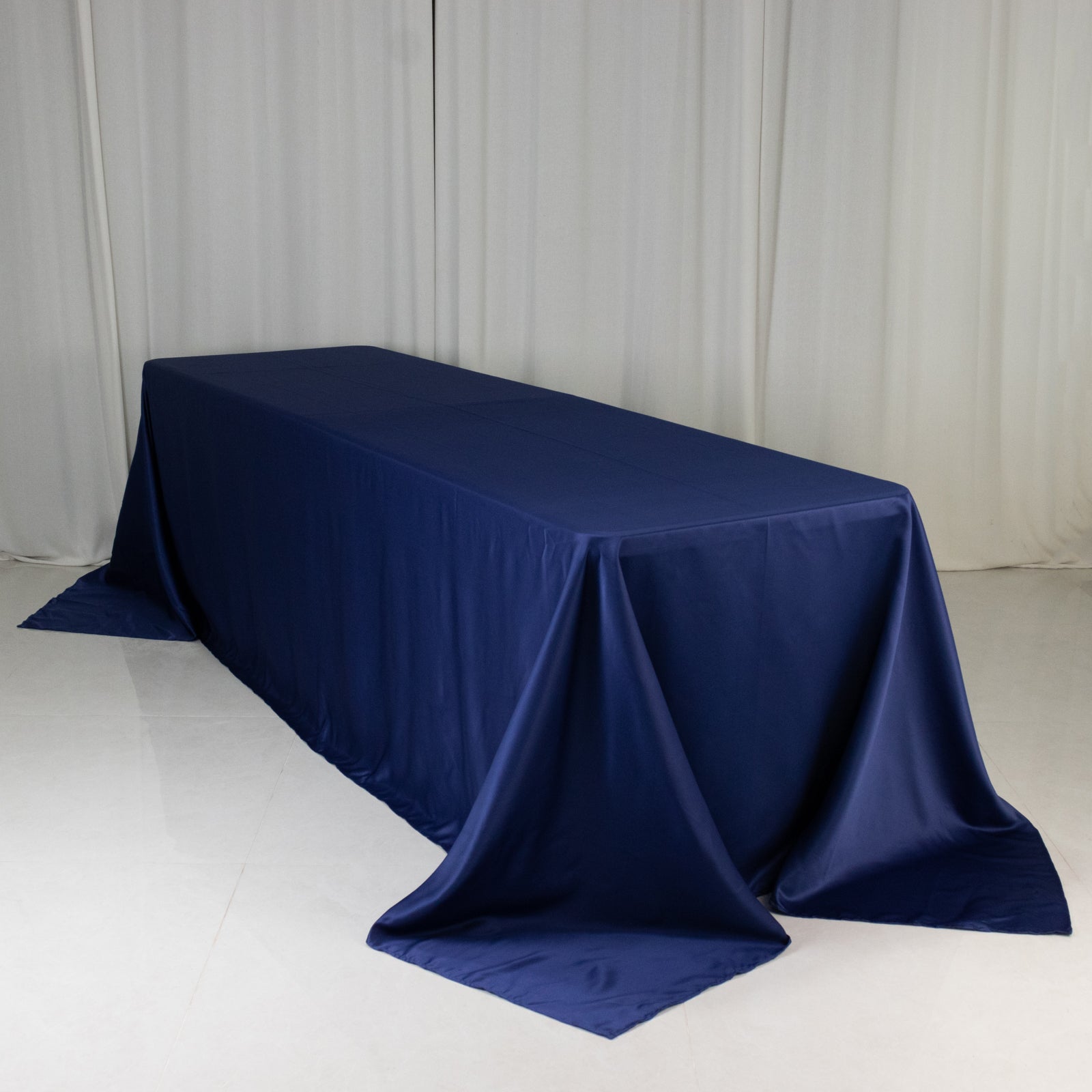 Lamour Satin 90"x156" Rectangle Tablecloth Navy Blue - Luxurious, Soft Seamless Table Cover