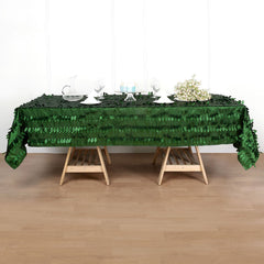 Taffeta 60"x102" Rectangle Tablecloth Green | Exquisite 3D Leaf Petal Design for Chic Wedding & Event Decor