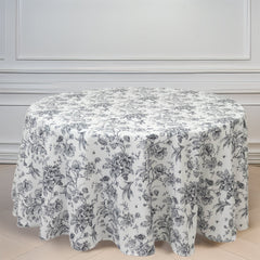 Polyester 120" Round Tablecloth White - Black French Toile Pattern for Chic Weddings