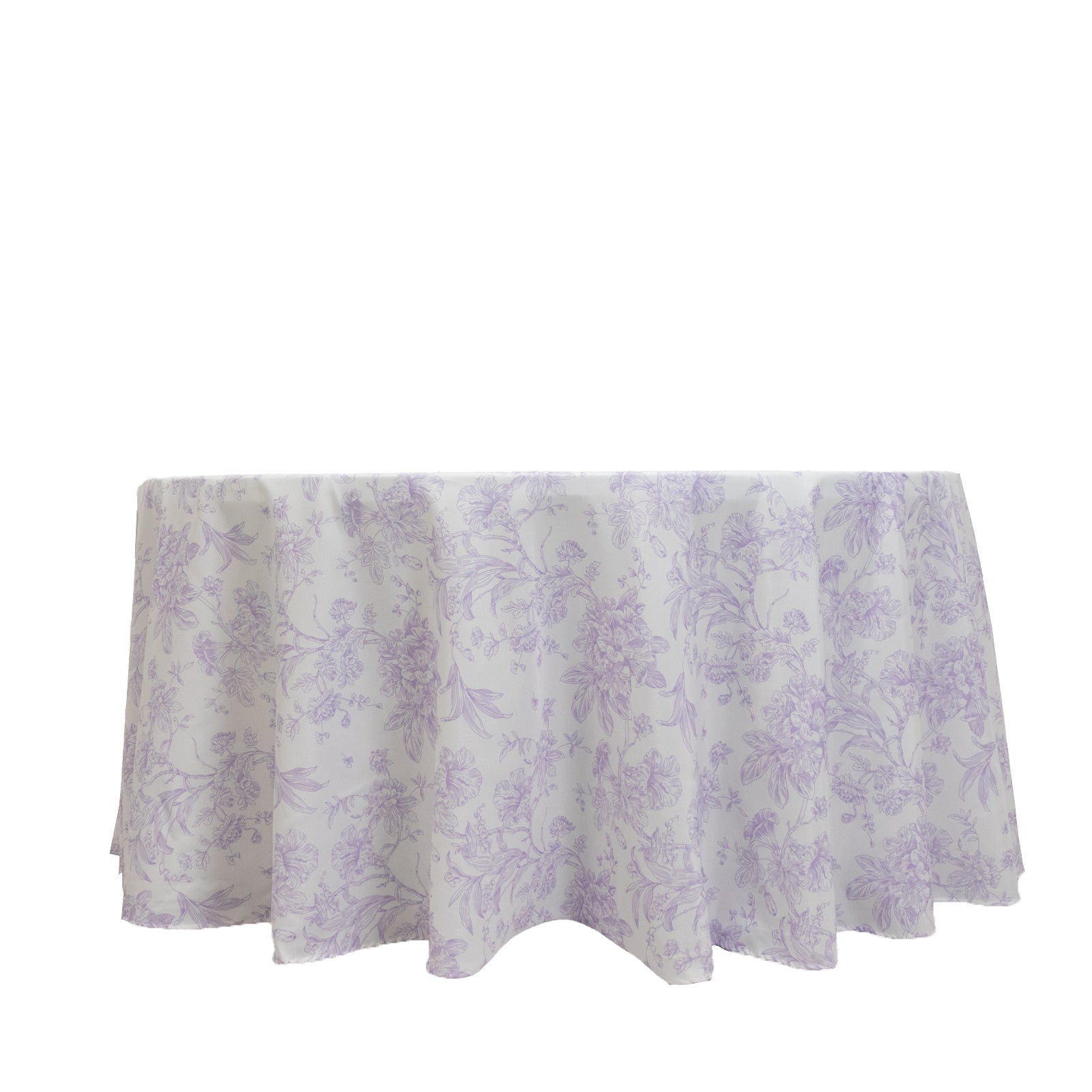 Polyester 120" Round Tablecloth White - Lavender Lilac French Toile Pattern for Chic Weddings