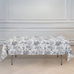 Polyester 60"x102" Rectangle Tablecloth White - Black French Toile Pattern for Elegant Gatherings