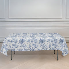 Polyester 60"x102" Rectangle Tablecloth White - Blue French Toile Pattern for Elegant Gatherings