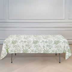Polyester 60"x102" Rectangle Tablecloth White - Dusty Sage Green French Toile Pattern for Elegant Gatherings