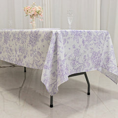 Polyester 60"x102" Rectangle Tablecloth White - Lavender Lilac French Toile Pattern for Elegant Gatherings