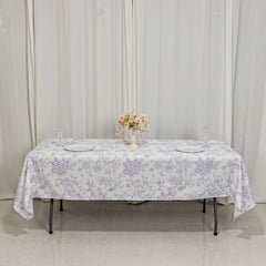 Polyester 60"x102" Rectangle Tablecloth White - Lavender Lilac French Toile Pattern for Elegant Gatherings
