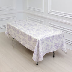 Polyester 60"x102" Rectangle Tablecloth White - Lavender Lilac French Toile Pattern for Elegant Gatherings