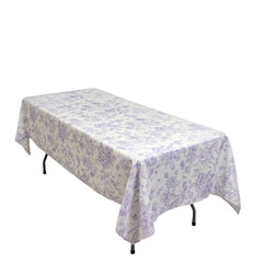 Polyester 60"x102" Rectangle Tablecloth White - Lavender Lilac French Toile Pattern for Elegant Gatherings