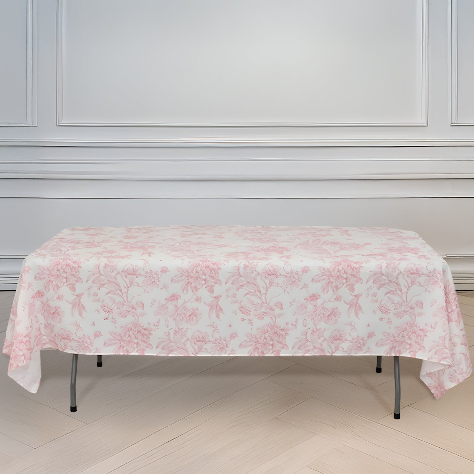 Polyester 60"x102" Rectangle Tablecloth White - Pink French Toile Pattern for Modern Occasions