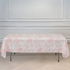 Polyester 60"x102" Rectangle Tablecloth White - Pink French Toile Pattern for Modern Occasions
