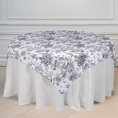 Polyester 70"x70" Table Overlay White - Black French Toile Pattern for Stylish Events