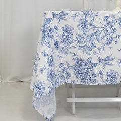 Polyester 70"x70" Table Overlay White - Blue French Toile Pattern for Stylish Events