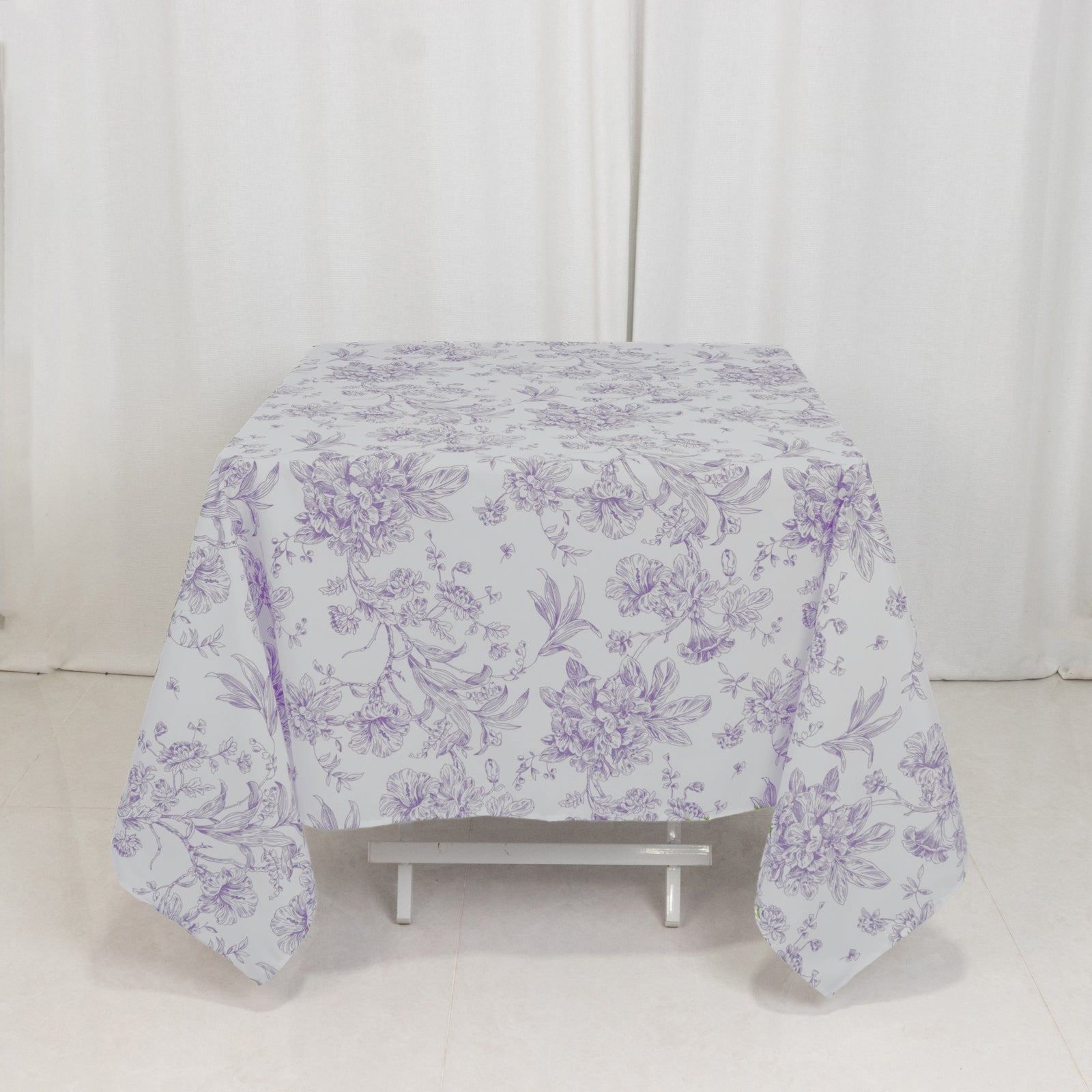 Polyester 70"x70" Square Tablecloth White - Lavender Lilac French Toile Pattern for Elegant Occasions