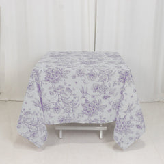 Polyester 70"x70" Square Tablecloth White - Lavender Lilac French Toile Pattern for Elegant Occasions