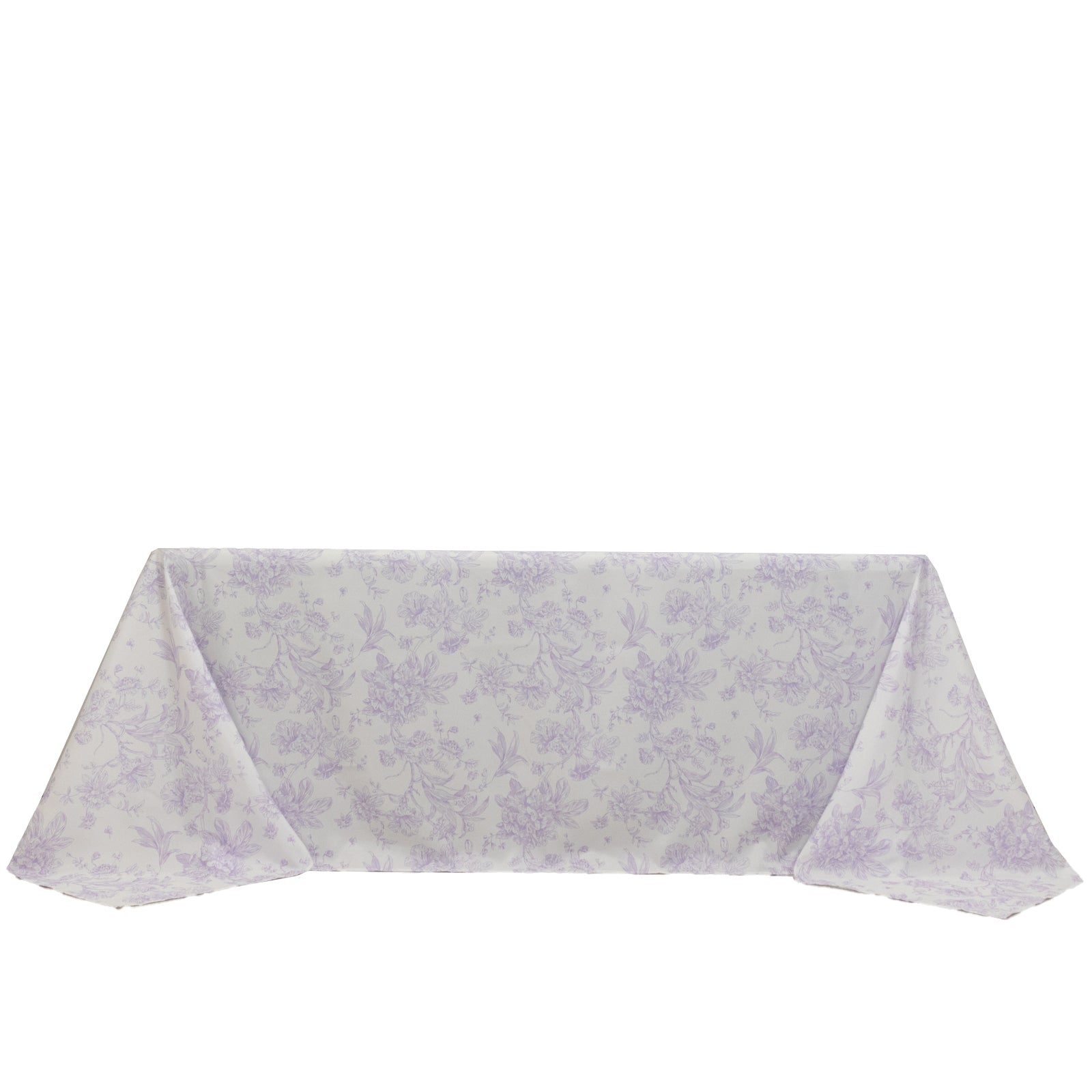 Polyester 90"x132" Rectangle Tablecloth White - Seamless Lavender Lilac French Toile Pattern for Formal Celebrations