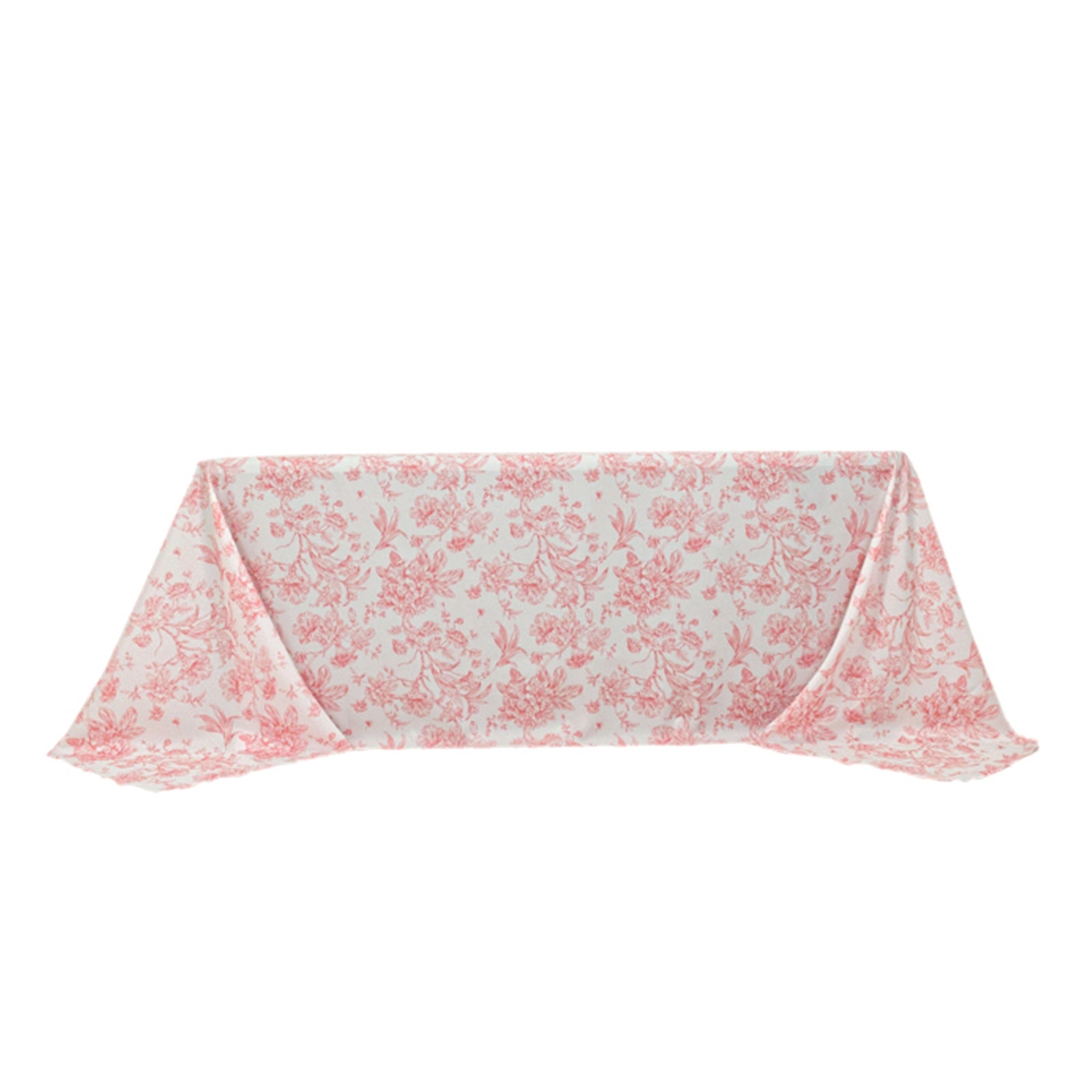 Polyester 90"x132" Rectangle Tablecloth White - Seamless Pink French Toile Pattern for Formal Celebrations