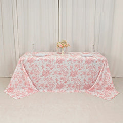 Polyester 90"x132" Rectangle Tablecloth White - Seamless Pink French Toile Pattern for Formal Celebrations