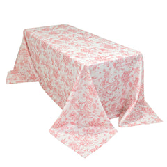 Polyester 90"x132" Rectangle Tablecloth White - Seamless Pink French Toile Pattern for Formal Celebrations