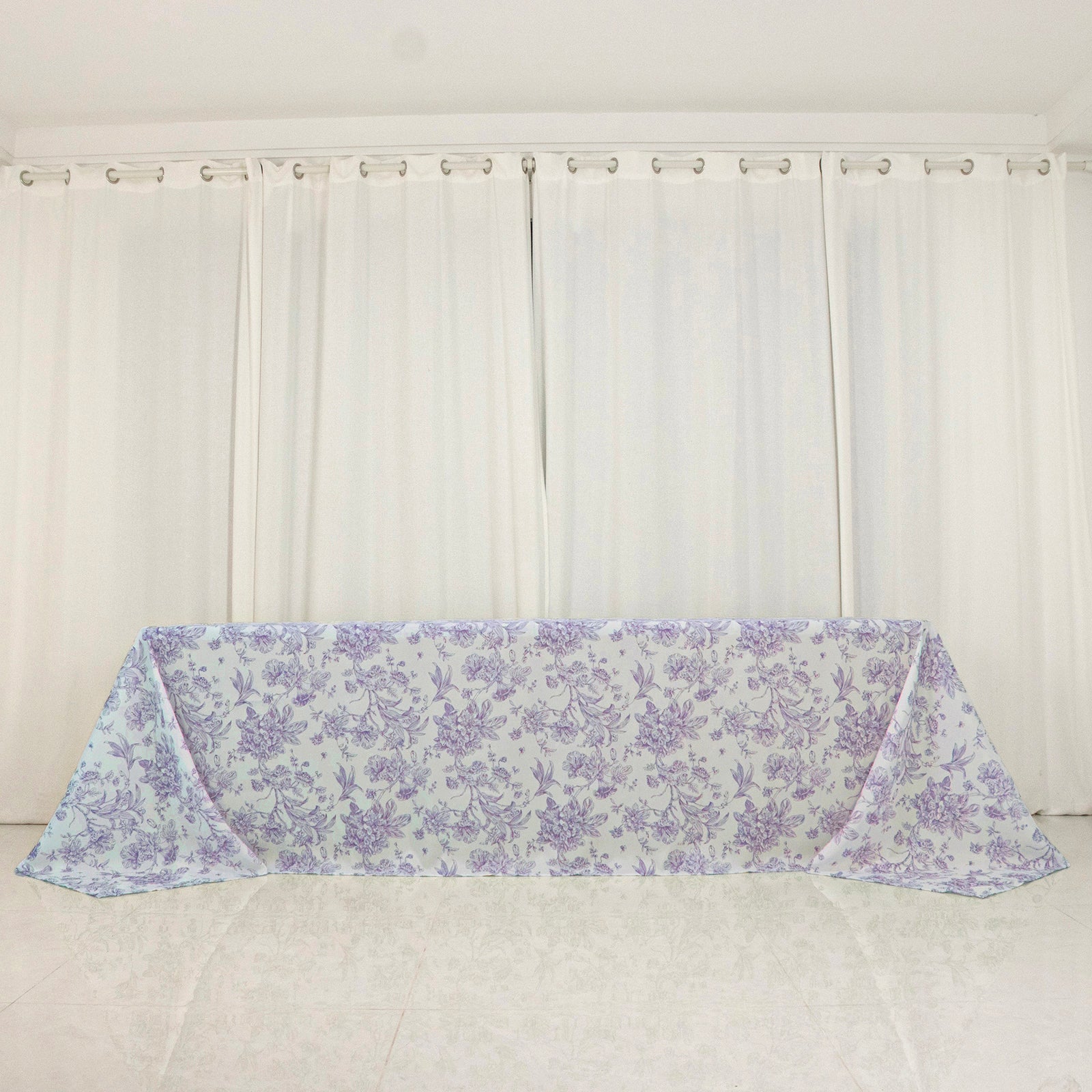 Polyester 90"x156" Rectangle Tablecloth White - Seamless Lavender Lilac French Toile Pattern for Grand Occasions