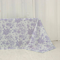 Polyester 90"x156" Rectangle Tablecloth White - Seamless Lavender Lilac French Toile Pattern for Grand Occasions